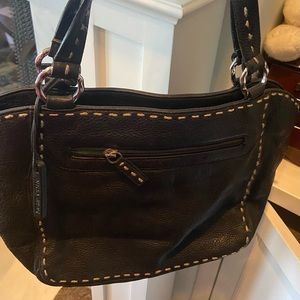 Authentic SIGRID OLSEN LEATHER black Handbag Purse Tote w/double handles